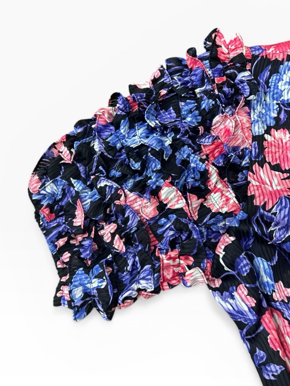 Vintage Neiman Marcus Janan Studio Floral Ruffle Sleeves Tiered Skirt Dress - Picture 9 of 11